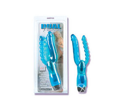 Crystalessence Dual Penetrator Vibrator With Pliable Penis And Anal Beads 5 Inch Blue